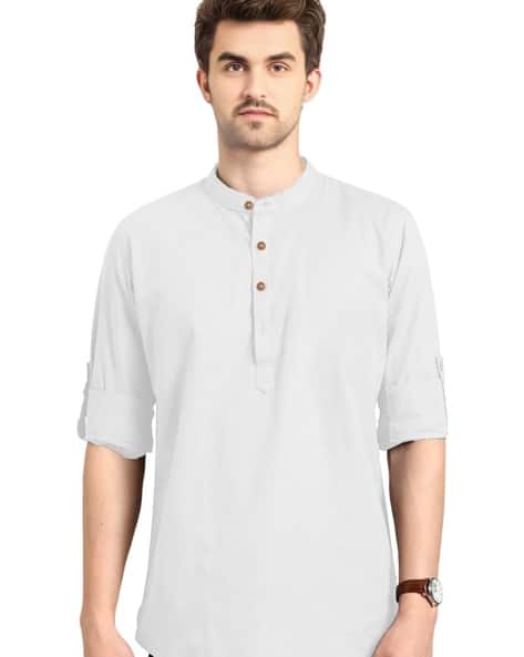 Men Slim Fit Kurta with Mandarin Collar