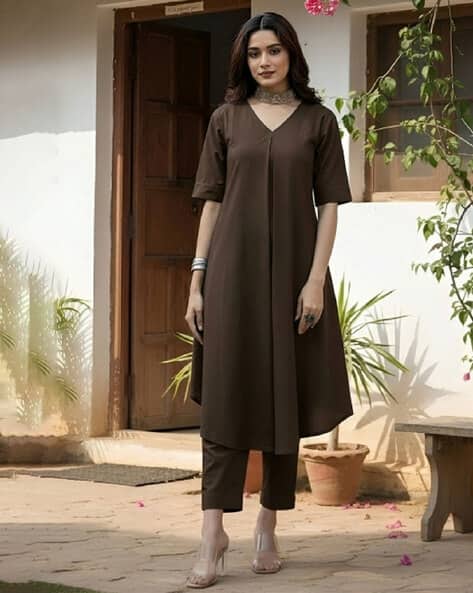 ASHRIFAB Women V-Neck A-Line Kurta Set
