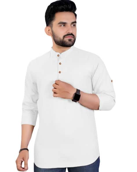 Men Slim Fit Kurta with Mandarin Collar
