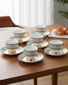 Set of 6 Ceramic Tea Cups & Saucers
