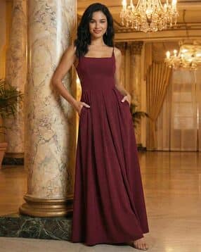Women Square-Neck Gown Dress