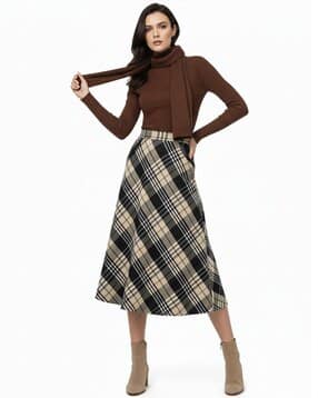 outzidr global Women Checked A-Line Skirt-picture-19