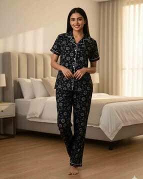 jade & julie Women Printed Shirt & Pyjamas Nightwear Set-picture-23