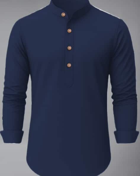 Men Slim Fit Short Kurta with Mandarin Collar