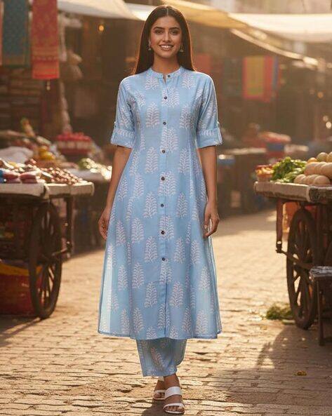 SVARAA Women Leaf Print A-Line Kurta Set