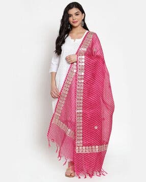 svaraa Women Striped Dupatta with Gotta Patti Work-picture-13
