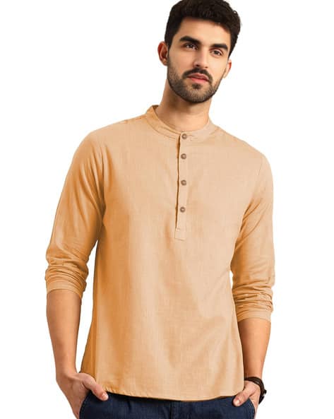 Men Slim Fit Kurta with Mandarin Collar