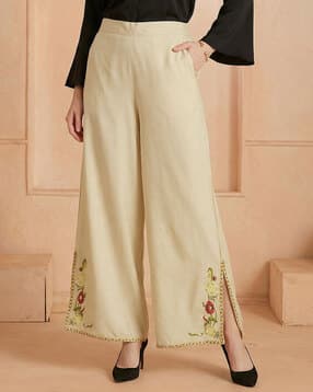 globus Women Embroidered Palazzos with Insert Pockets-picture-13
