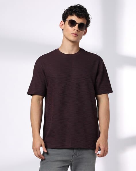 DNMX Men Ribbed Relaxed Fit Crew-Neck T-Shirt