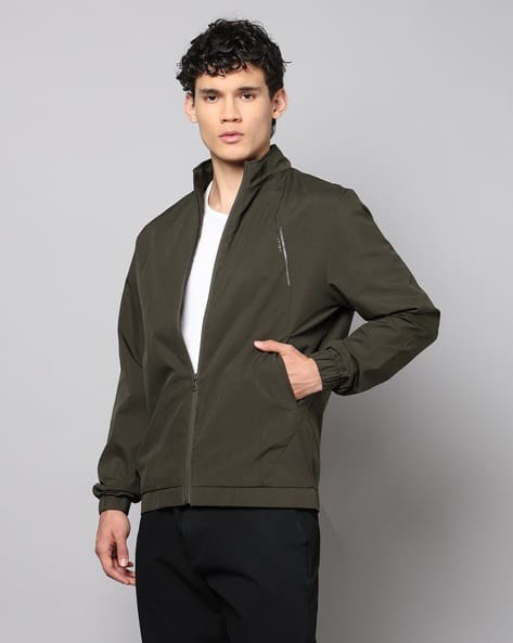 Men Zip-Front Slim Fit Windcheater Jacket