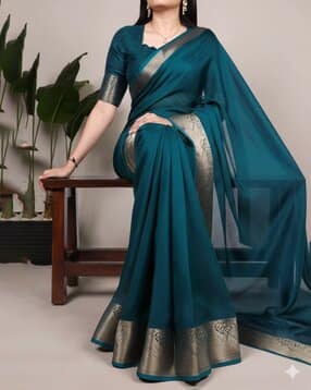 Women Silk Saree with Contrast Border