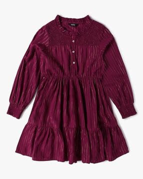 Girls Striped Smocked Fit & Flare Dress-image-34