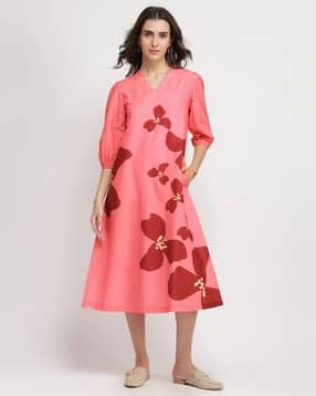 pink fort Women Floral Print A-Line Dress-picture-48