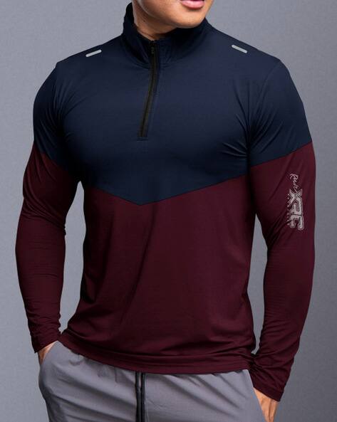 EYEBOGLER Men Colourblock High-Neck T-Shirt