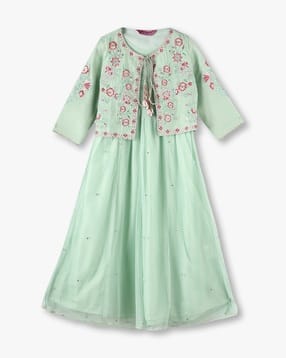 kg frendz Girls Embroidered Gillet Fit & Flare Dress with Jacket-picture-39