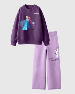nap chief Girls Frozen & Elsa Print Sweatshirt & Pants Set-picture-10