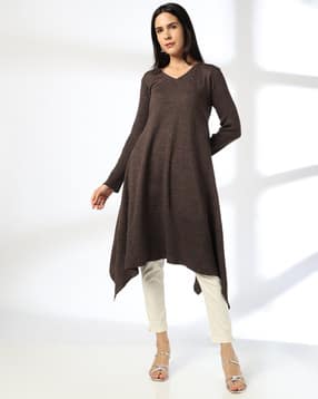 fusion Women V-Neck Asymetric Hemline Kurta-picture-53