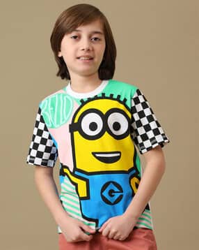 kidsville Boys Minions Print Regular Fit Round-Neck T-Shirt with Short Sleeves-picture-34