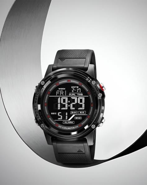 Carlington Men Digital Wrist Watch with Silicone Strap-Velocity 8125 Black