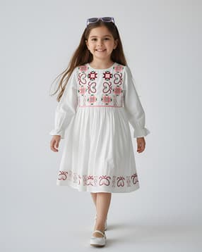 bella moda Girls Embroidered Fit and Flare Dress-picture-24