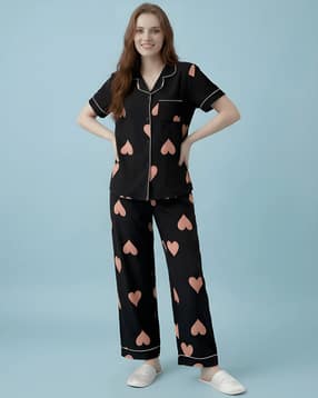 jade & julie Women Heart Print Nightwear Set-picture-27