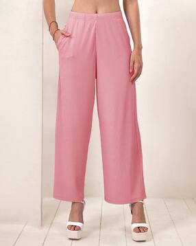 Women Mid-Rise Ribbed Flared Palazzos