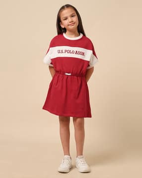 Girls Colourblocked A-line Dress-image-32