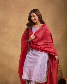 fabindia Women Embroidered Dupatta with Lace Detail-picture-53