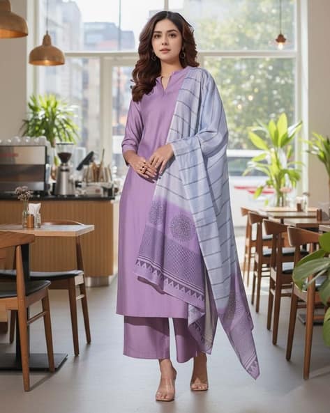 SVARAA Women Straight Kurta with Pants & Dupatta