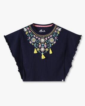 point cove Girls Embroidered Slim Fit Round-Neck T-Shirt-picture-22