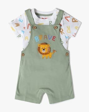 inf frendz Infants Typographic Print Cotton Dungaree with T-Shirt-picture-34