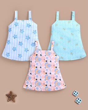 Girls Pack Of 3 Floral Print Cotton A-Line Dress