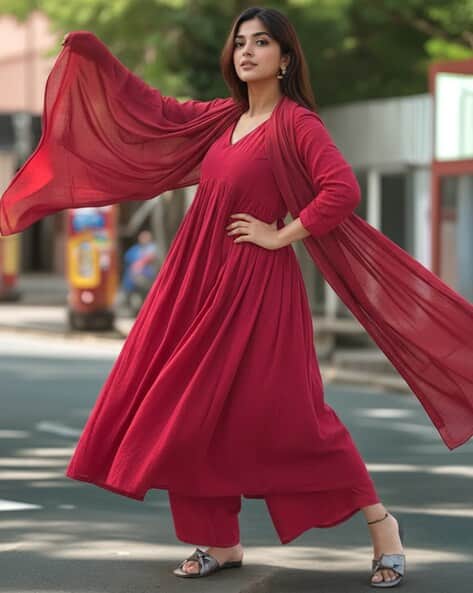 SVARAA Women V-Neck Anarkali Kurta with Palazzos & Dupatta