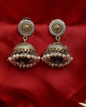 Women Brass Jhumkas Earrings-image-2