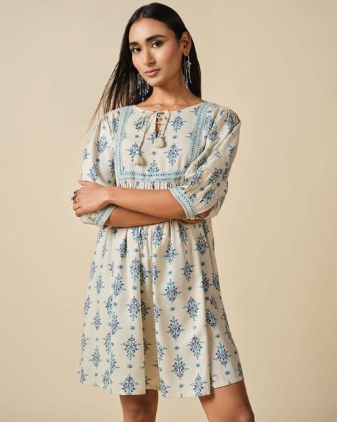 Global Desi Women Floral Print Fit & Flare Dress