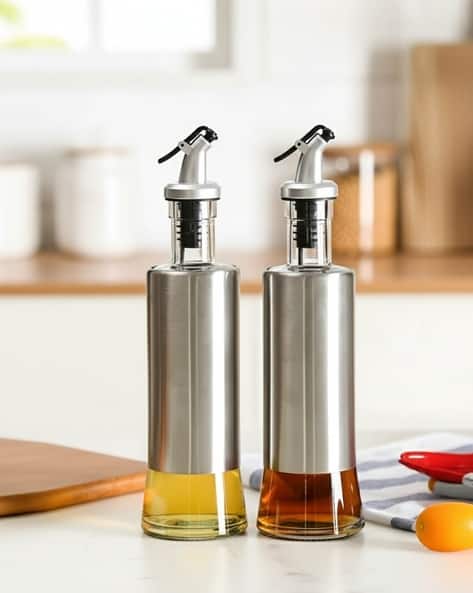 WE3 Set of 2 Glass Oil Dispenser Bottles