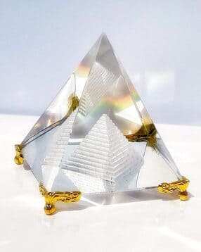 Crystal Pyramid with Gold Stand for Good Luck Showpiece