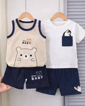 Boys Pack of 2 Cartoon Print T-shirt & Shorts Set-image-35