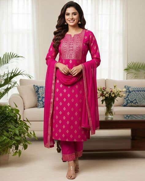 AAGHNYA FASHION Women Block Print Straight Kurta Set