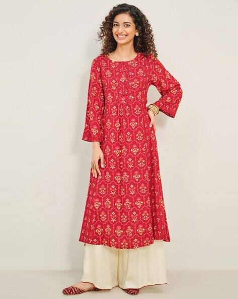 Global Desi Women Floral Print Flared Kurta
