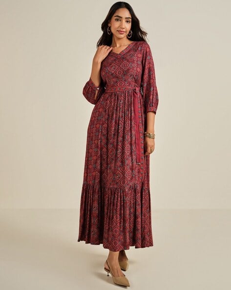 Global Desi Women Floral Print Tiered Dress