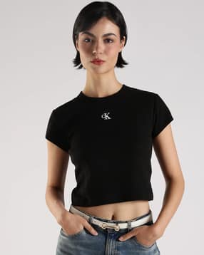 calvin klein jeans Women Logo Print Regular Fit Cotton Crew-Neck T-Shirt-picture-13
