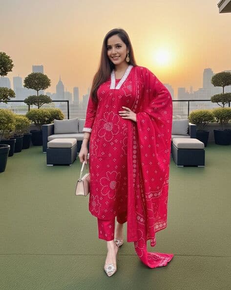 SVARAA Women Block Print Straight Kurta Set