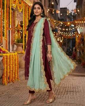 svaraa Dyed Orgenza Dupatta With Sequance Lace-picture-50