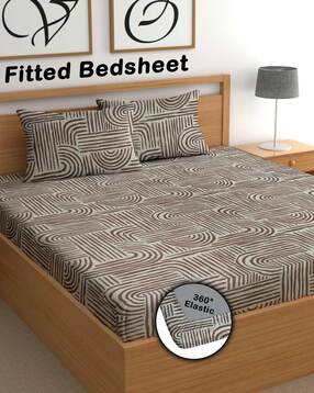 cg homes 150 TC Geometric Print Double-Size Fitted Bedsheet with Pillow Covers-picture-21