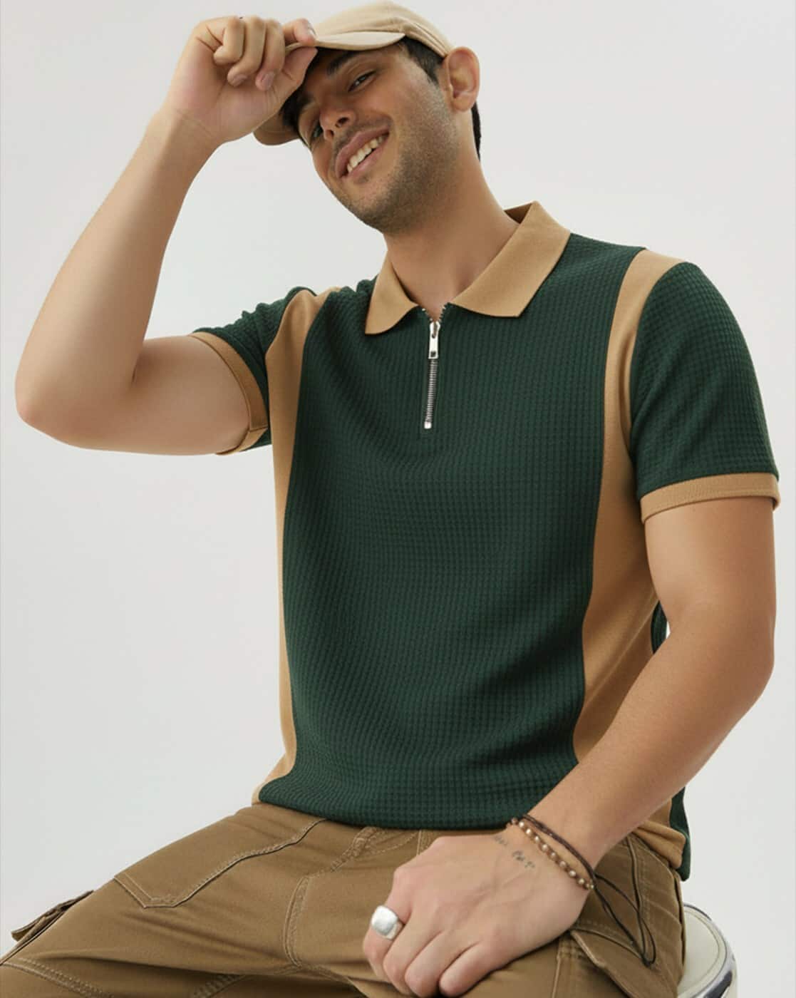 Buda Jeans Co Men Colourblocked Regular Fit Polo T-Shirt For Men (Green, L)