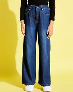 Girls Washed Mid Rise Jeans