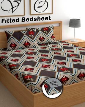 cg homes 150 TC Printed Double-Size Fitted Bedsheet with Pillow Covers-picture-25