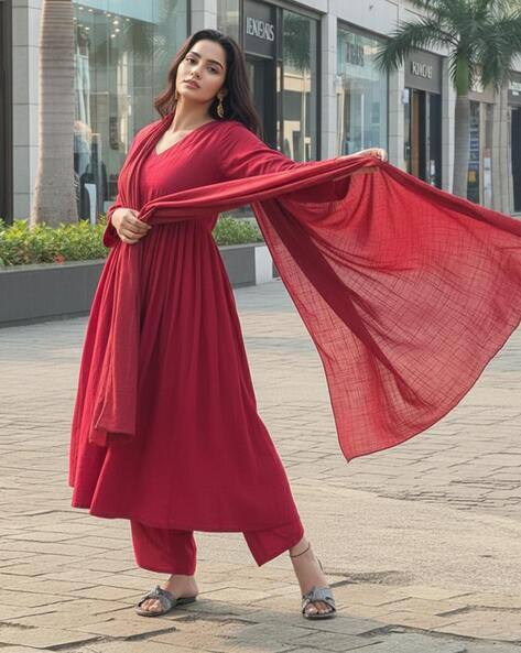 GOSRIKI Women A-Line Kurta with Palazzos & Dupatta