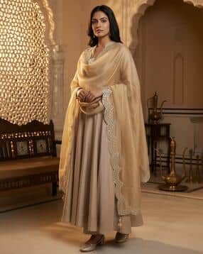 svaraa Dyed Orgenza Dupatta With Sequance Lace-picture-38